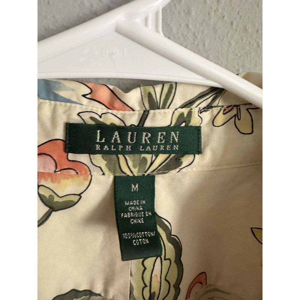 Lauren Ralph Lauren Floral Cotton Shirt Women’s Size M Cream Long Sleeve - Picture 3 of 5